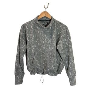 Kyodan Outdoor Women's Charcoal Marble Gray Cowl Neck Sweater Drawstring Crop SM